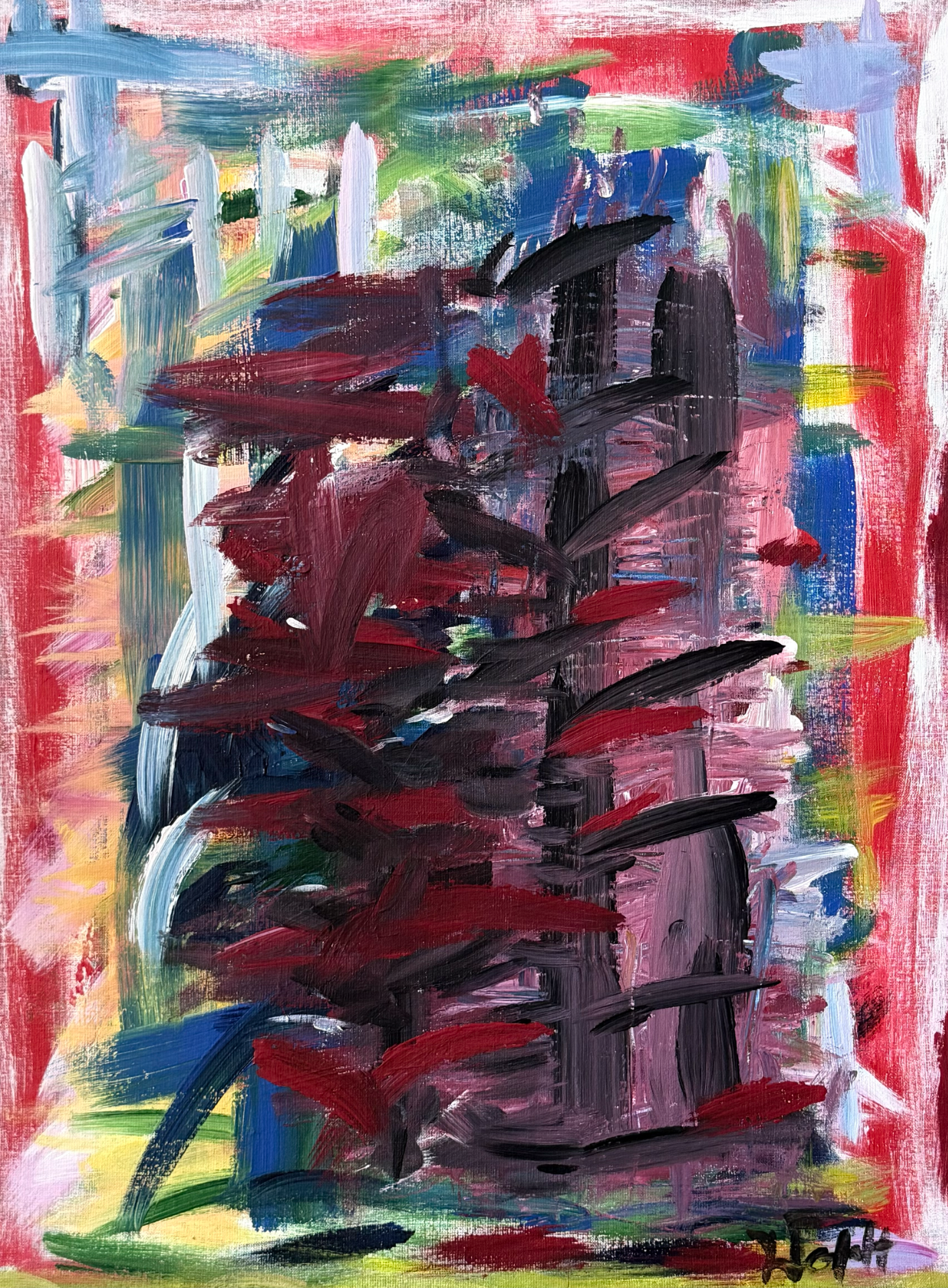 Coloful abstract image acrylic on linen