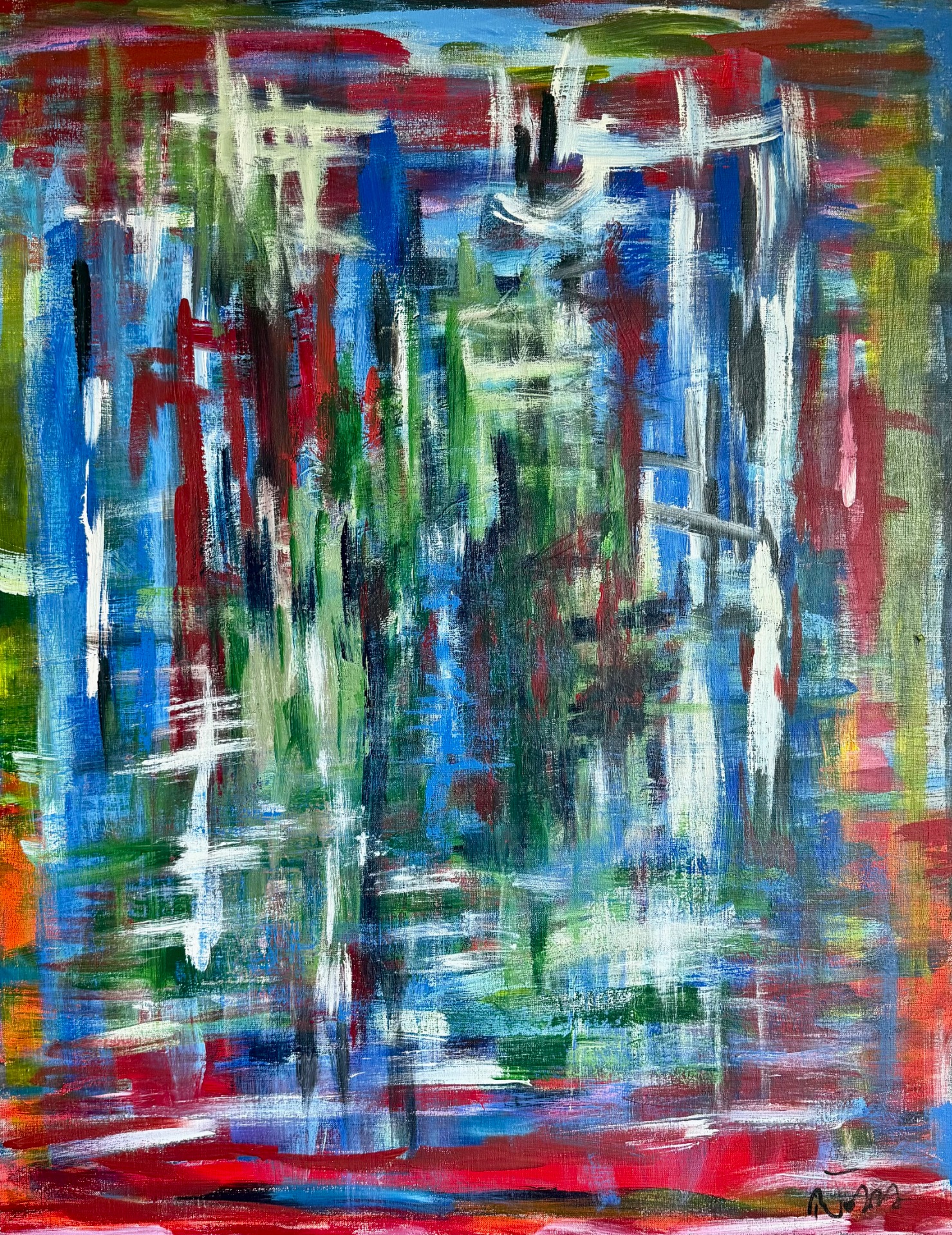 Coloful abstract image acrylic on linen